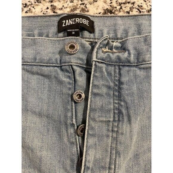 Zanerobe Mens Skinny Fit Jeans 38x32 Light Wash Denim Knee Panel Button Fly Y2K - Picture 7 of 10